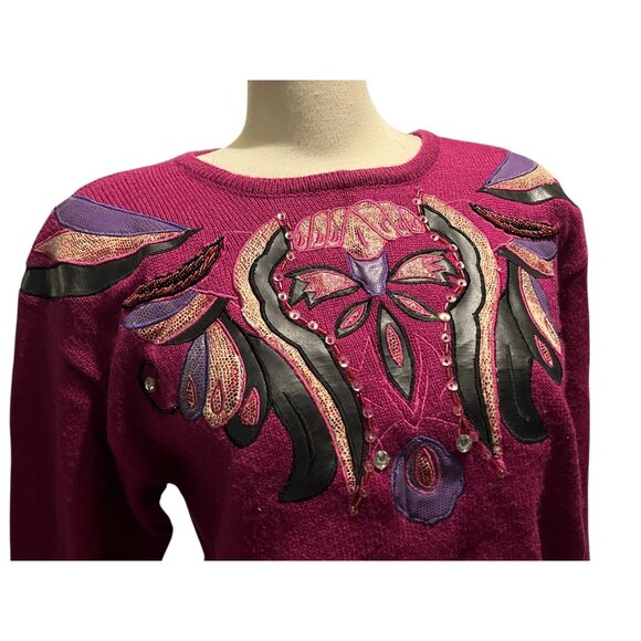 Vintage 80's Sweater by Regency Collection for Joyce Sz Large Womens Purple Embe - Picture 14 of 15